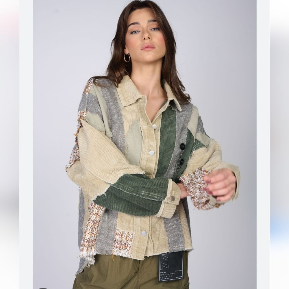 Pol Patchwork Button-Up Jacket Size M - image 1